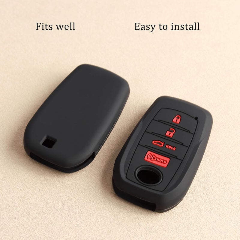 TANDRIVE Key Fob Cover for Toyota 2026 2025 Camry and 2026-2023 Corolla Crown, 4-Button, Silicone, 2-Pack, Red Button, Black - Image 4